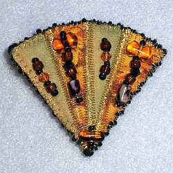 Brown Fan Beaded Art Quilt Pin, Pendant,  Sue Andrus